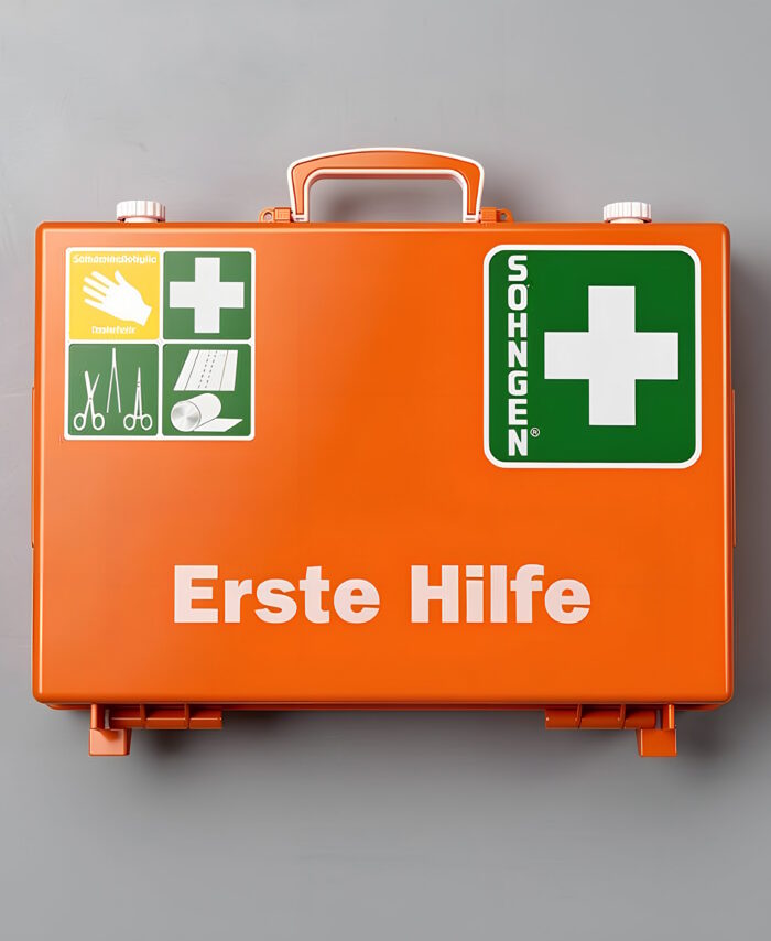 SÖHNGEN Erste-Hilfe-Koffer QUICK-CD orange DIN 13157 – Verbandkasten mit Wandhalterung
